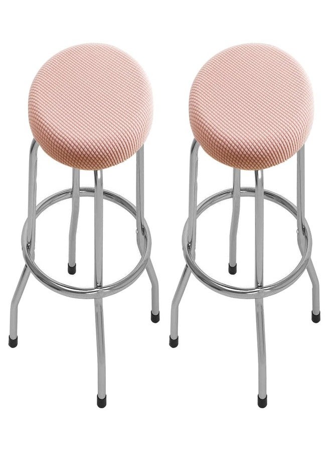 Lussenwert Round Bar Stool Covers Set of 2, Jacquard Round Stool Cushion Cover for Dia.12-16", Elastic Seat Covers for Round Seat Cushions with Elastic Band Pink - Image 1